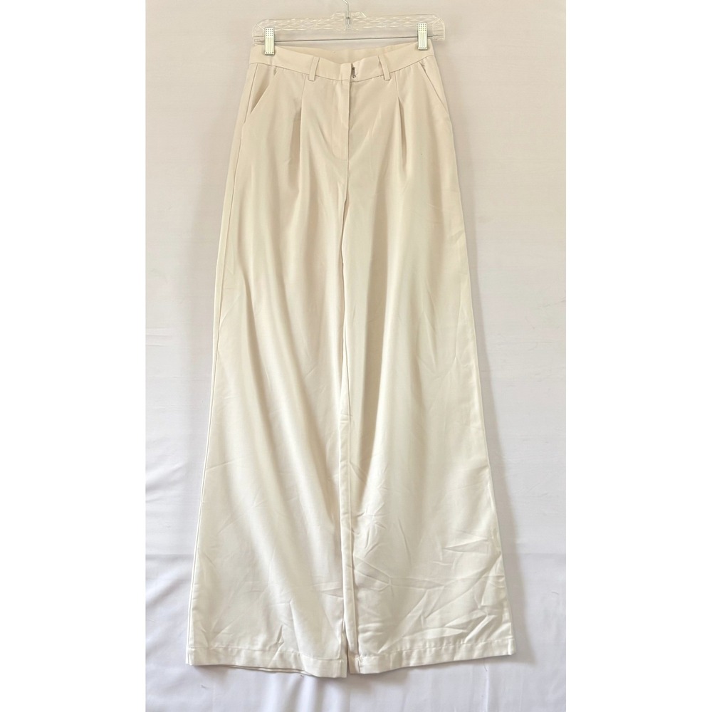 Ronny Kobo Tornby Cream Ivory Wide Leg Pleated High Waisted Trousers XS NWT